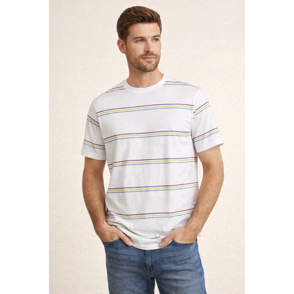 Denim & Flower Ricky Singh Men's Medium Retro Stripe T-Shirt Cotton Crewneck